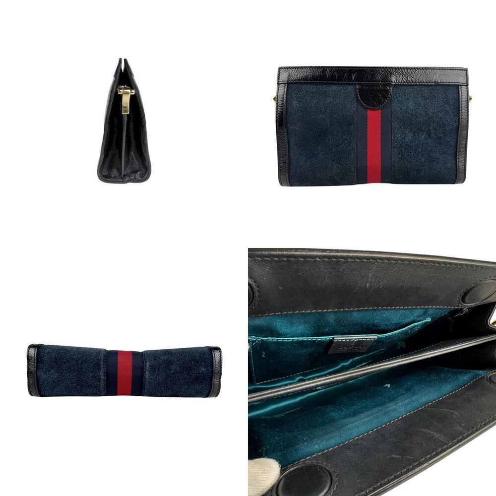 Gucci bag Blue black Navy suede enamel shoulder Ophidia Blue Black